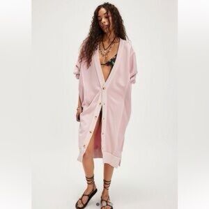 We The Free Soft Pink Button-Up Cardigan Dress